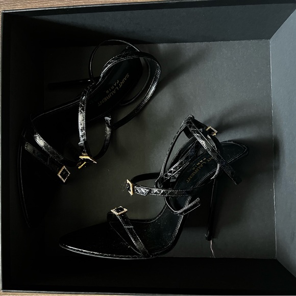 Saint Laurent "Giqua" Snakeskin Sandals with Crystal Trim 110MM - Picture 9 of 14